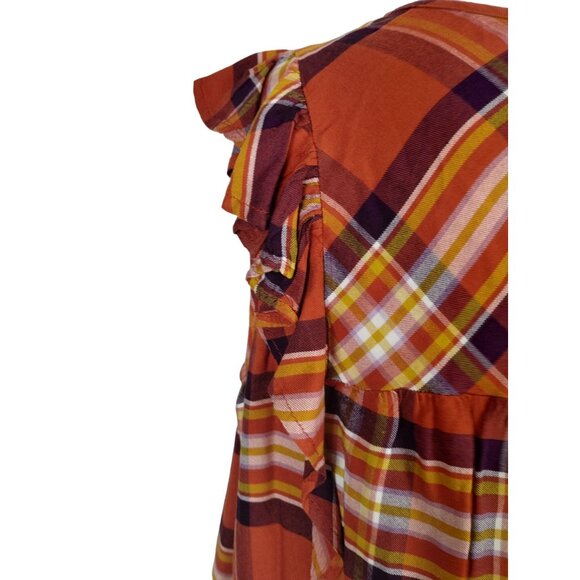 Time and Tru Womens XXL Orange and Yellow Plaid Ruffle Sleeveless Blouse - Picture 9 of 13